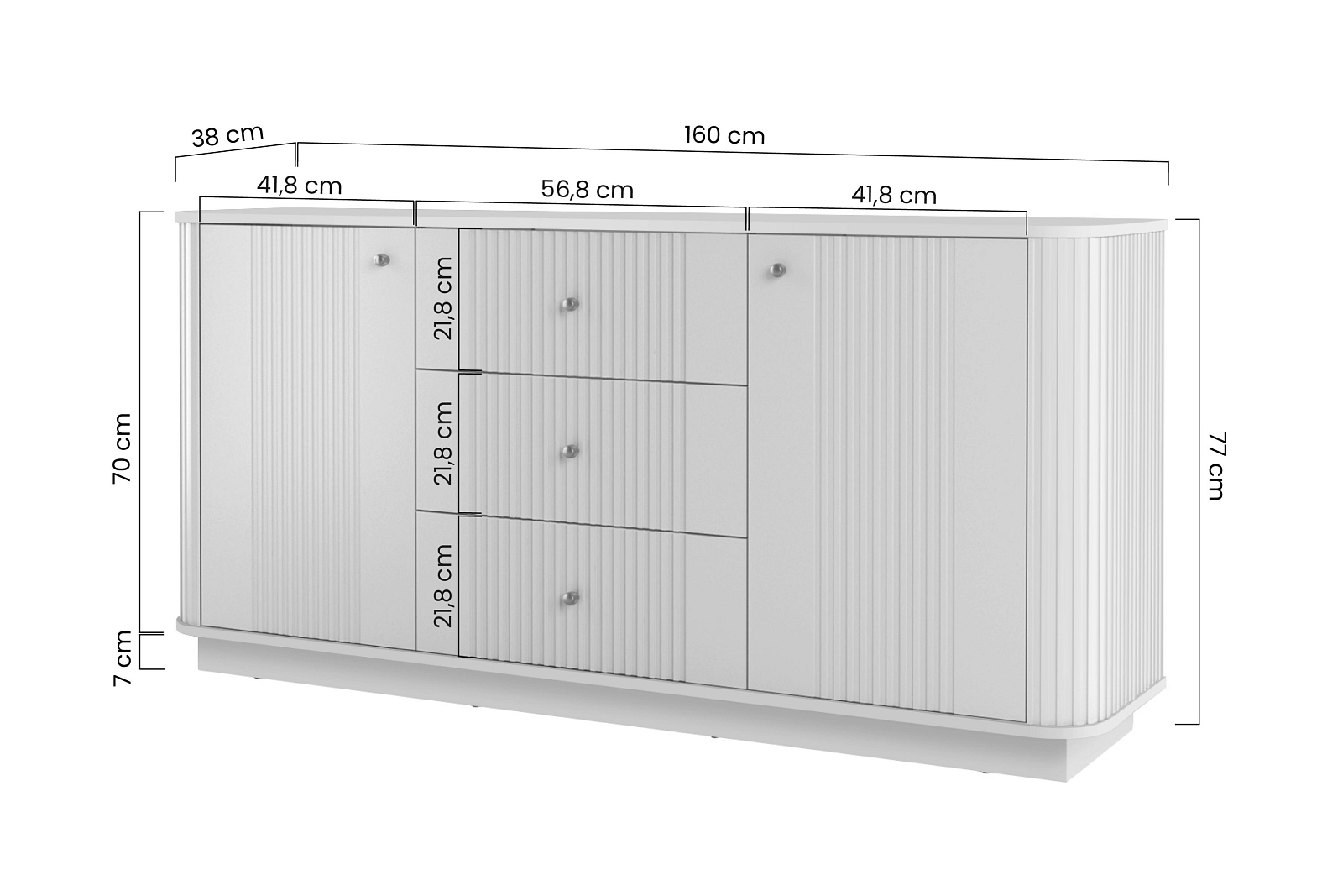 Komoda Vesper&nbsp;160 cm se zásuvkami na&nbsp;soklu - černá černé úchyty