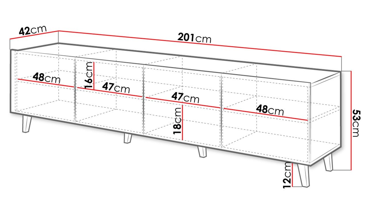 TV stolek ETNA&nbsp;201 cm černá černá + dub Craft