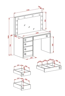 Toaletní stolek se zrcadlem a LED osvětlení HOLLYWOOD XL bílý 4.jpg