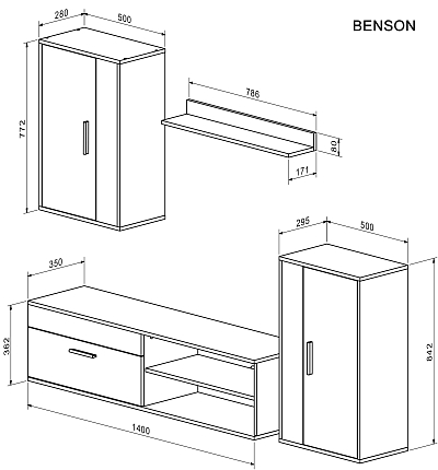 Obývací stěna BENSON 4ks dub artisan / černá