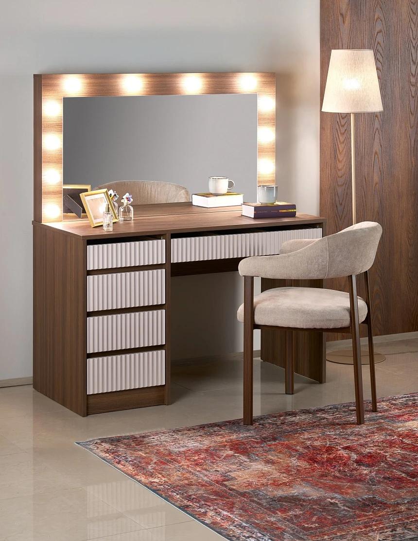 Toaletní stolek se zrcadlem Hollywood 2 kašmír ořech