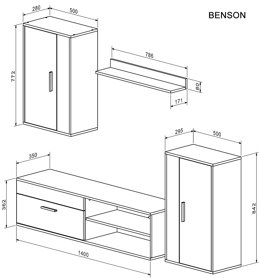 Obývací stěna BENSON 4ks dub artisan / černá