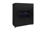Komoda s vitrínou a LED osvětlením CALABRINI C-02  - Černý lesk