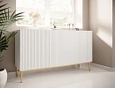 Moderní komoda Nicole 150 cm třídveřová s ryhovaným čelem  - Bílá / Zlaté nohy