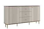 Komoda Vesper 160 cm se zásuvkami na nožkách - kašmír / ořech / zlaté nohy