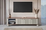 Černá třídvéřová TV skříňka Vesper 187 cm  - kašmír / ořech / černé úchytky