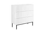 Moderní komoda Nicole 100 cm s zásuvkami a ryhovaným čelem  - Bílá / Černé nohy
