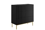 Moderní komoda Nicole 100 cm s zásuvkami a ryhovaným čelem  - Černá / zlaté nohy