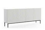 Moderní komoda Nicole 200 cm čtyřdveřová s ryhovaným čelem  - Bílá / Černé nohy