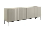 Moderní komoda Nicole 200 cm čtyřdveřová s ryhovaným čelem  - Kašmírová / černé nožky