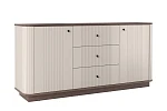 Komoda Vesper 160 cm se zásuvkami na soklu - Kašmír / Ořech / Černé úchytky