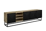 TV stolek Asha 200 cm s rýhovaným čelem a výklenkem na kovovém rámu  - Dub