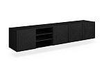 Závěsná TV skříňka Asha 200 cm s drážkovanými dvířky  - Čierna