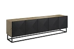 TV stolek Asha 200 cm s rýhovanými dvířky a černým kovovým rámem - Dub / černý rám