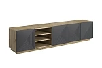 TV stolek Asha 200 cm s drážkovanými dvířky a otevřenou přihrádkou  - Dub artisan