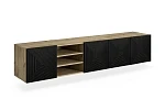 Závěsný TV stolek Asha 200 cm s rýhovanými dvířky a výklenkem  - Dub