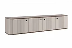 Závěsný TV stolek Vesper 4D 187 cm  - kašmír / ořech / černé úchytky