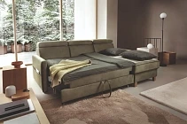 Rohová sedací souprava LIMA s rozkladem na spaní a úložným prostorem. FURNIPOL