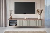 Závěsná TV skříňka Vesper 187 cm třídveřová - kašmír  ořech  zlaté úchyty.jpg