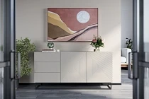 Moderní komoda Asha 167 cm dvoudvéřová s šuplíky - kašmír / černý rám - Furnipol