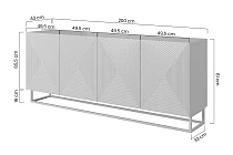 Moderní komoda Asha 200 cm čtyřdveřová - artisan / rivier stone mat / černý rám furnipol.cz
