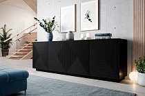 Komoda ASHA 200 cm černý mat – drážkovaná čela | furnipol.cz