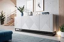  Moderní komoda Asha 200 cm čtyřdveřová - bílý mat / černý rám p- furnipol.cz