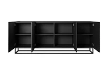 Moderní komoda Asha 200 cm čtyřdveřová - černý mat / černý rám