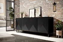 Moderní komoda Asha 200 cm čtyřdveřová - černý mat / černý rám