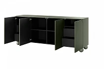 Komoda Sonatia II 200 cm čtyřdveřová se čtyřmi skrytými zásuvkami - olivová / nohy koule