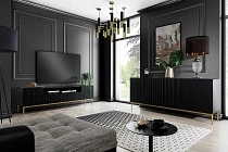 Komoda NICOLE 200 cm černý mat – zlaté nohy | furnipol.cz