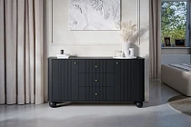 Komoda VESPER 160 cm černá – zlaté úchytky, kulové nohy | furnipol.cz