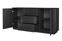 Komoda VESPER 160 cm černá – 3 zásuvky, černé úchytky, sokl | furnipol.cz