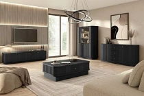 Komoda VESPER 160 cm černá – 3 zásuvky, zlaté úchytky, sokl | furnipol.cz