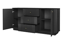 Komoda VESPER 160 cm černá – 3 zásuvky, zlaté úchytky, sokl | furnipol.cz