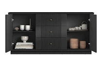 Komoda VESPER 160 cm černá – 3 zásuvky, zlaté úchytky, sokl | furnipol.cz