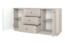Komoda VESPER 160 cm kašmír – 3 zásuvky, černé úchytky, sokl | furnipol.cz