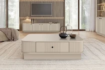 Konferenční stolek Vesper 103x60 cm se zásuvkou na soklu - kašmír / černá úchytka