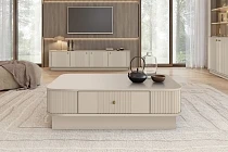 Konferenční stolek VESPER 103 × 60 cm kašmír – zlatá úchytka, sokl | furnipol.cz