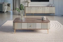 Konferenční stolek VESPER 103 × 60 cm kašmír / ořech – zlaté nohy | furnipol.cz