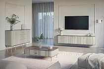 Konferenční stolek VESPER 103 × 60 cm kašmír / ořech – zlaté nohy | furnipol.cz