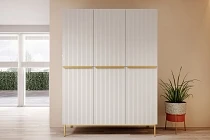 Šatní skříň NICOLE 150 cm bílý mat – zlaté úchytky | furnipol.cz
