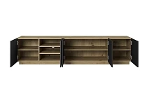 TV stolek Asha 200 cm pětidveřový s drážkovanými čely - artisan / černý mat