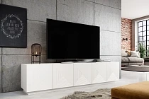 Moderní RTV skříňka Asha 200 cm s pěti dveřmi a rýhovaným čelem - bílý mat