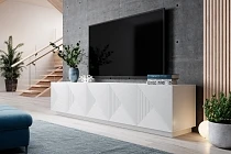 Moderní RTV skříňka Asha 200 cm s pěti dveřmi a rýhovaným čelem - bílý mat