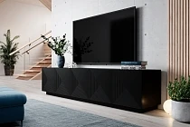 TV stolek ASHA 200 cm černý mat – drážkovaná čela | furnipol.cz