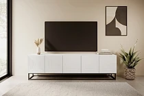 TV stolek ASHA 200 cm bílý mat – černý kovový rám | furnipol.cz