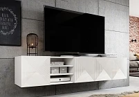 Závěsný TV stolek ASHA 200 cm s výklenky – bílý mat | furnipol.cz