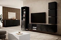 Závěsný TV stolek ASHA 200 cm černý mat s výklenky | furnipol.cz
