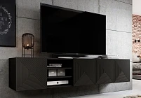 Závěsný TV stolek ASHA 200 cm černý mat s výklenky | furnipol.cz
